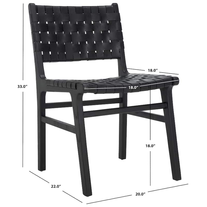 SAFAVIEH Home Taika 18-inch Woven Leather Dining Chair [SET of 2] - 20Wx22Dx33H - Black