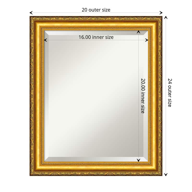 Beveled Wood Wall Mirror - Colonial Embossed Gold Frame - Outer Size: 20 x 24 in
