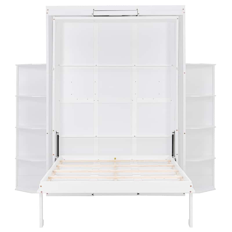 Rotating Murphy Bed Wall Bed Queen Size with Convertible Desk Side Shelves