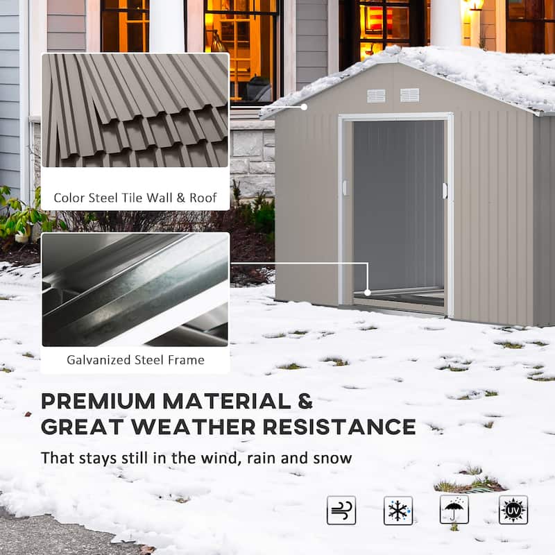 Outsunny 11' x 12.6' Outdoor Storage Shed Organizer, Garden Tool house with Floor Foundation, 4 Vents and 2 Easy Sliding Doors