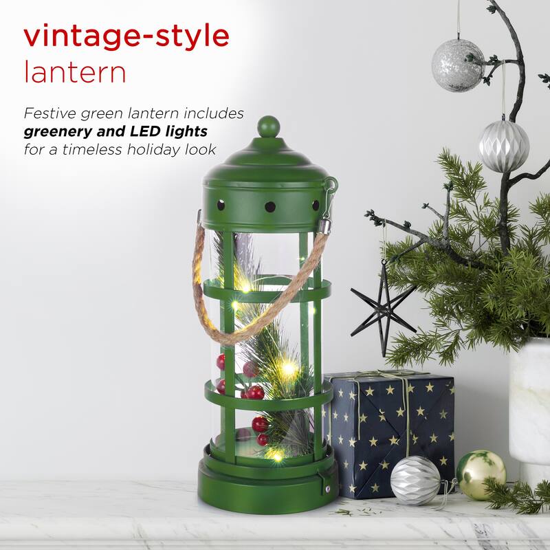 Alpine Corporation Metal and Glass Lantern with Warm White LED Lights
