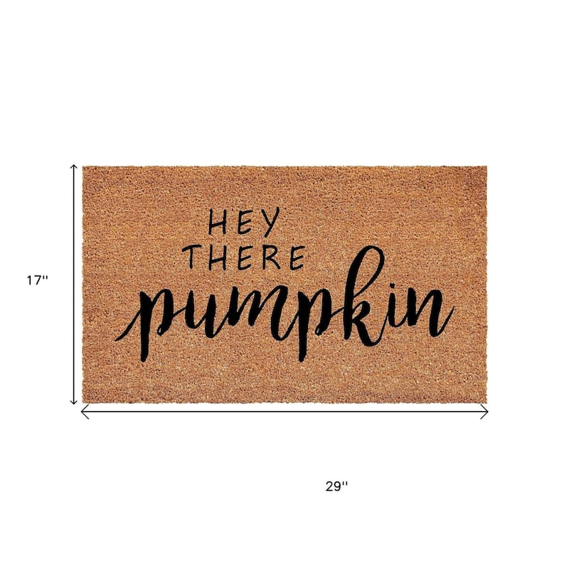 HomeRoots 17" X 29" Brown And Natural Fall Hey There Pumpkin Outdoor Coir Door Mat - 17.00' X '29.00
