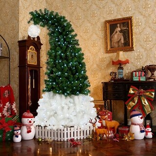 5FT Hinged Fir Artificial Christmas Tree, Bendable Santa Hat Style Xmas Decoration, 400 Branch Tips, 100 LED Lights