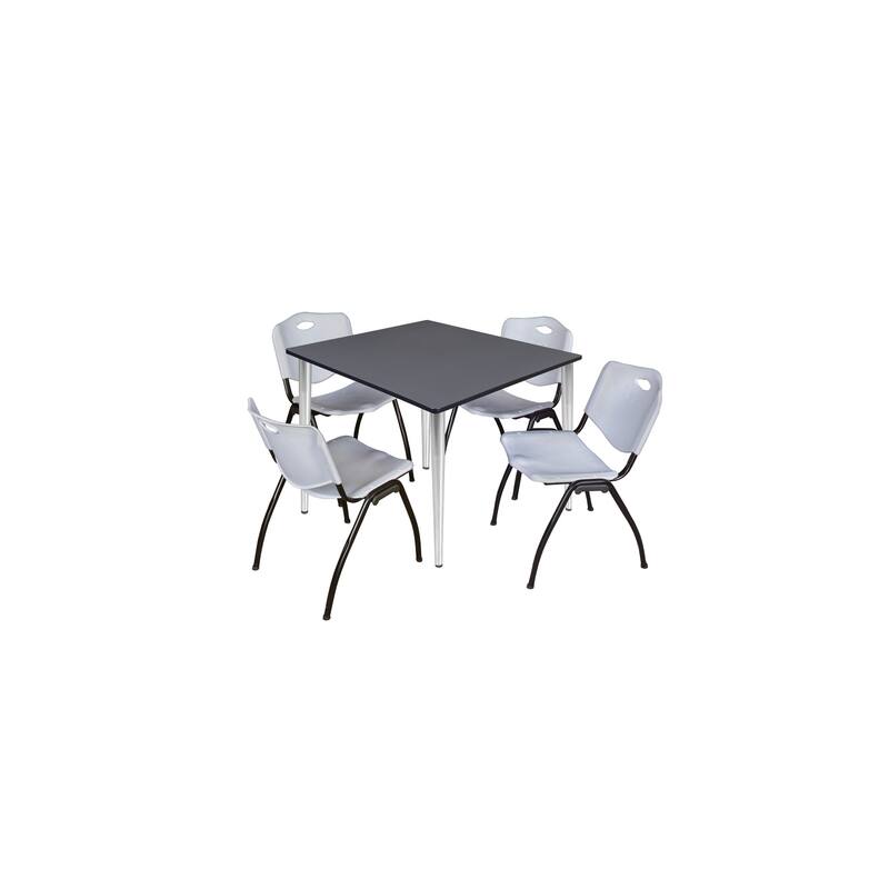 48 in. Square Breakroom Table- Grey Top, Chrome Base & 4 M Stack Chairs- Grey
