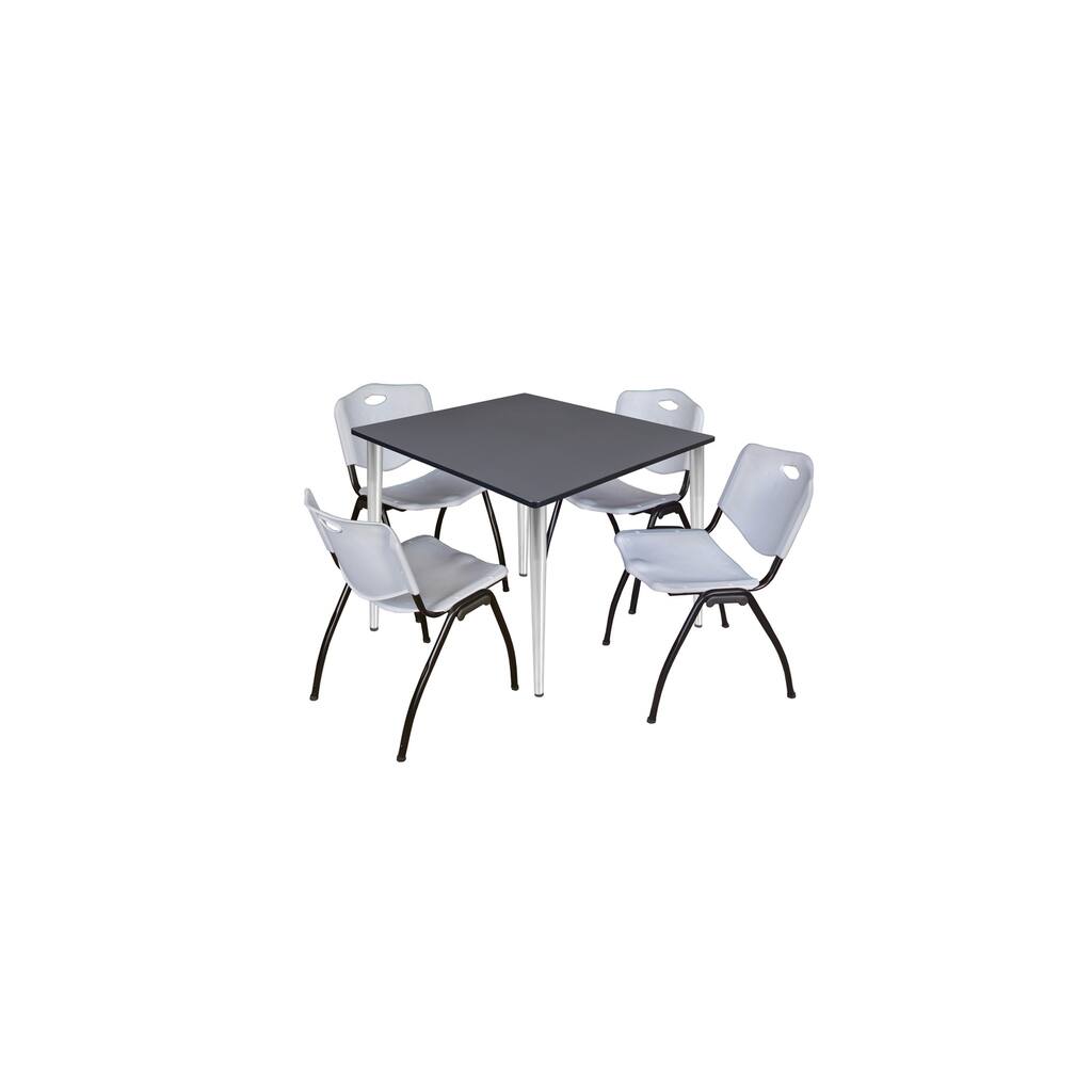 48 in. Square Breakroom Table- Grey Top, Chrome Base & 4 M Stack Chairs- Grey