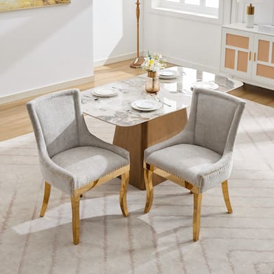 Chenille Dining Chairs, Modern Style with Curved Gold - Plated Legs & Rivet Trim, Upholstered Comfort for Dining/Lounge