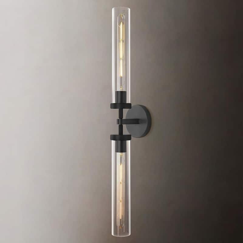 KAYLA Modern Glass Wall Sconces, Indoor Wall Lighting Wall Light Fixtures, Vanity Light with Glass Shade(2-Sets) - 1 - Black-30''