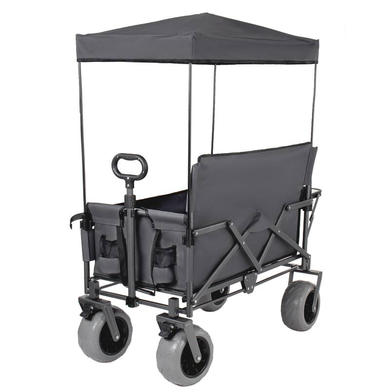 3-in-1 Collapsible Wagon,Convertible Folding Cart with Canopy &Rear-Mounted Folding Tabletop, 500lbs Heavy-Duty, 180L Capacity