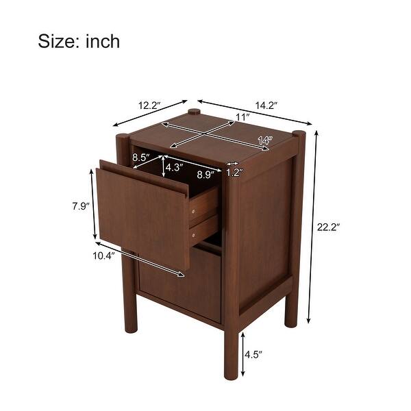 Solid Wood Bedside Table, 2 Drawer Mid Century Modern Nightstand with Storage for Bedroom, Living Room, Walnut