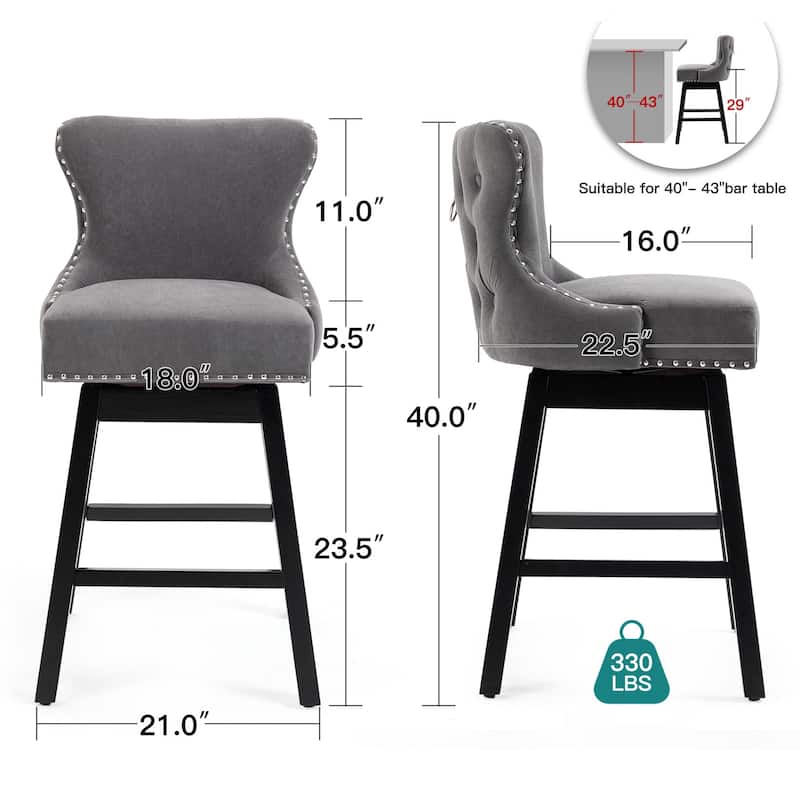 AVAWING Set of 4 Upholstered Fabric Bar Stools Chairs