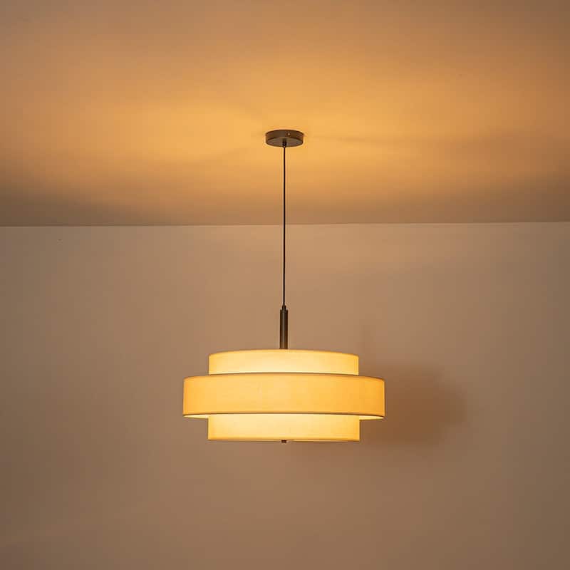 Linen Fabric Tiered Drum 3-Light Hanging Coastal Pendant - 23.6 in