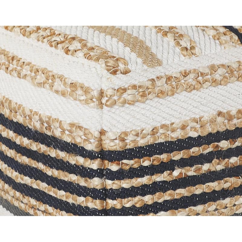 Tan Geometric Pouf Ottoman for Living Room Footrest or Extra Seat