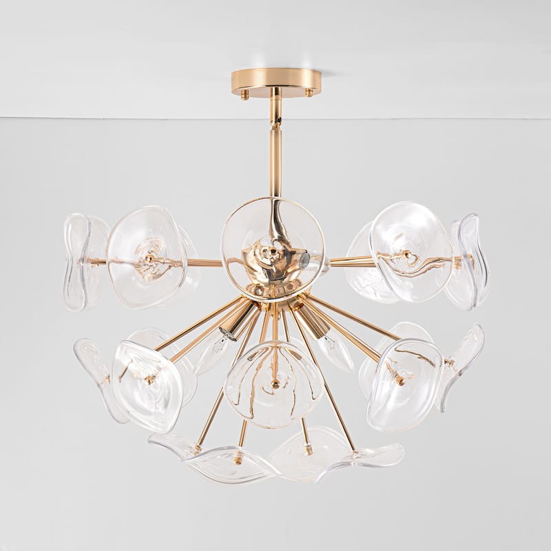 Arvill 4-Lights Modern Firework Starburst Glass Semi-Flush Mount in Gold