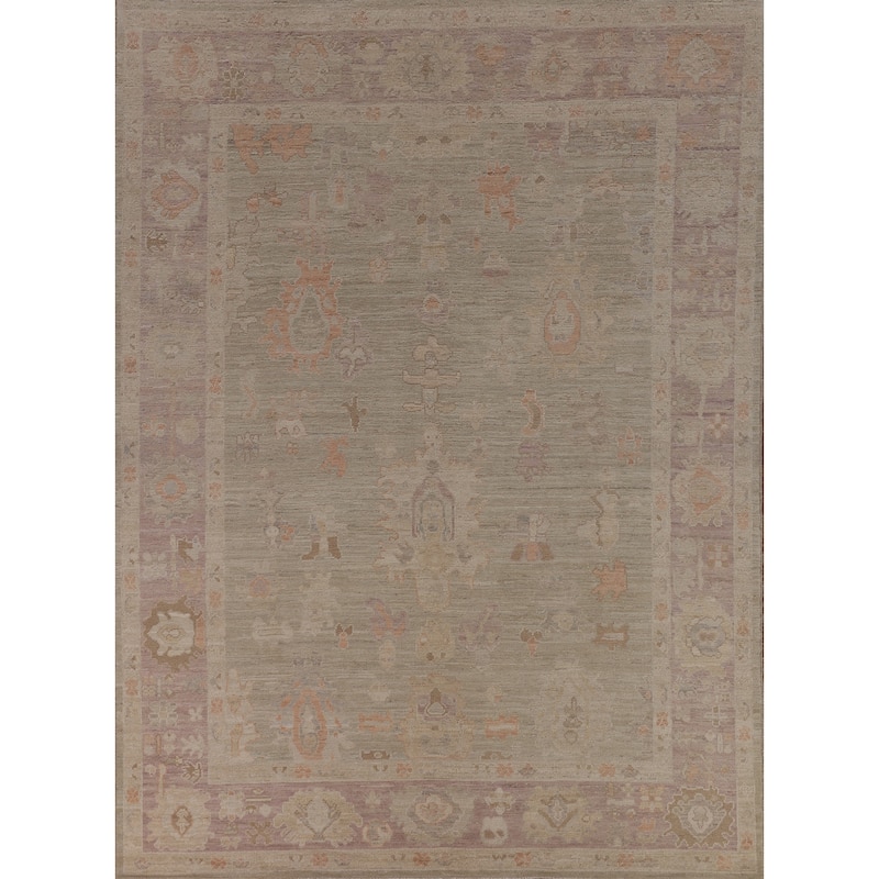 Vegetable Dye Oushak Oriental Area Rug Handmade Green Wool Carpet - 8'5"x 10'1"