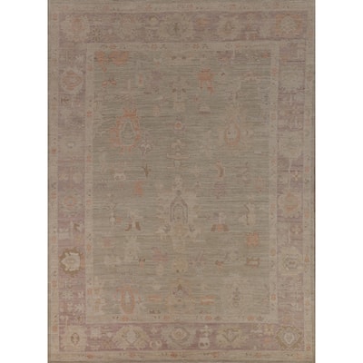 Vegetable Dye Oushak Oriental Area Rug Handmade Green Wool Carpet - 8'5"x 10'1"
