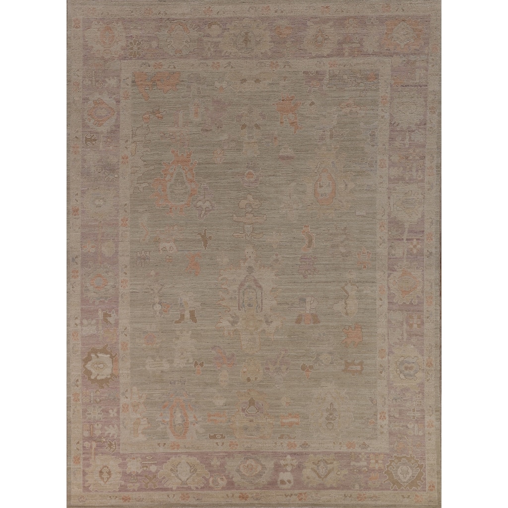 Vegetable Dye Oushak Oriental Area Rug Handmade Green Wool Carpet - 8'5"x 10'1"