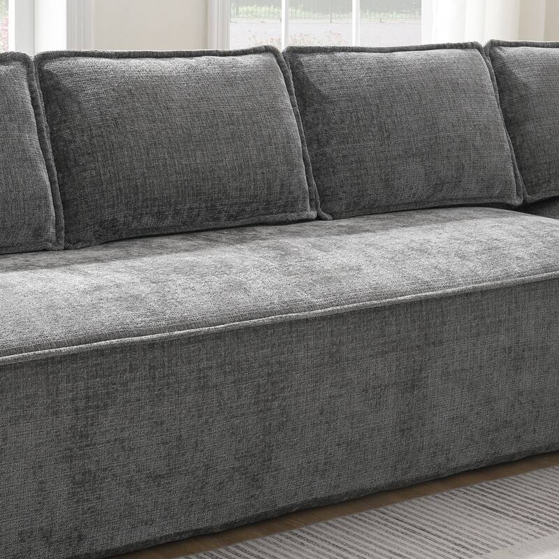 129.5" Chenille Modular Sectional Sofa with Wrinkle-Resistant Fabric, 6-Seater L-Shaped Cloud Couch, No Assembly Required