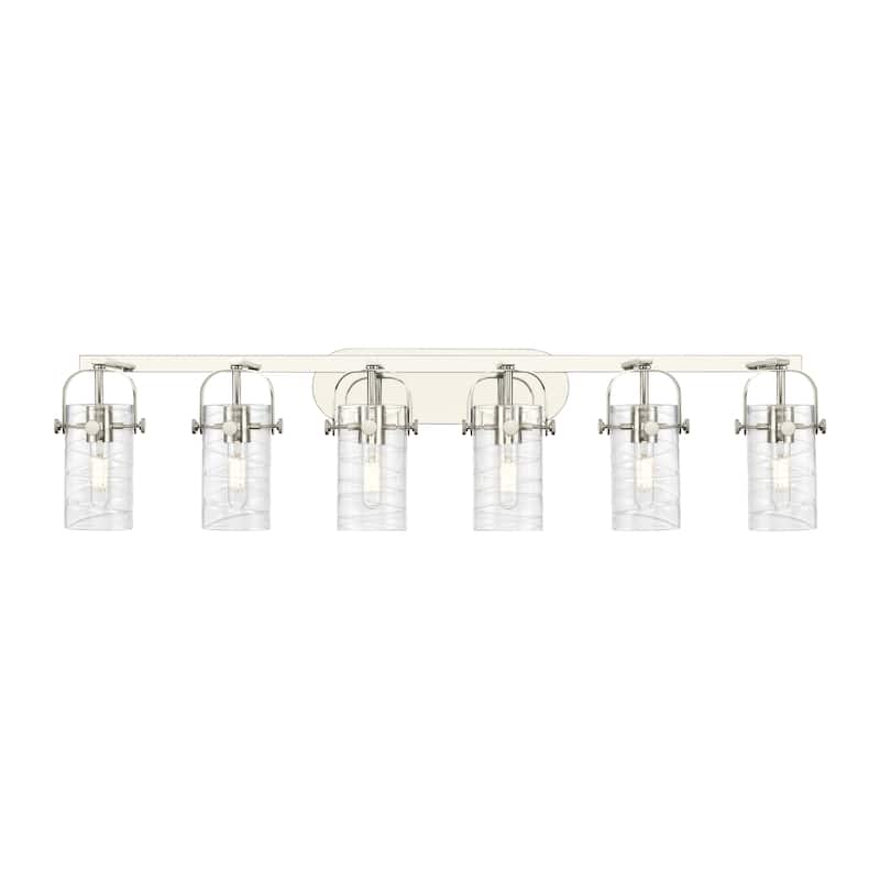 Innovations Lighting Pilaster II Cylinder - 6 Light 7" Wall-Mounted Bath Vanity Light - Deco Swirl/Polished Nickel