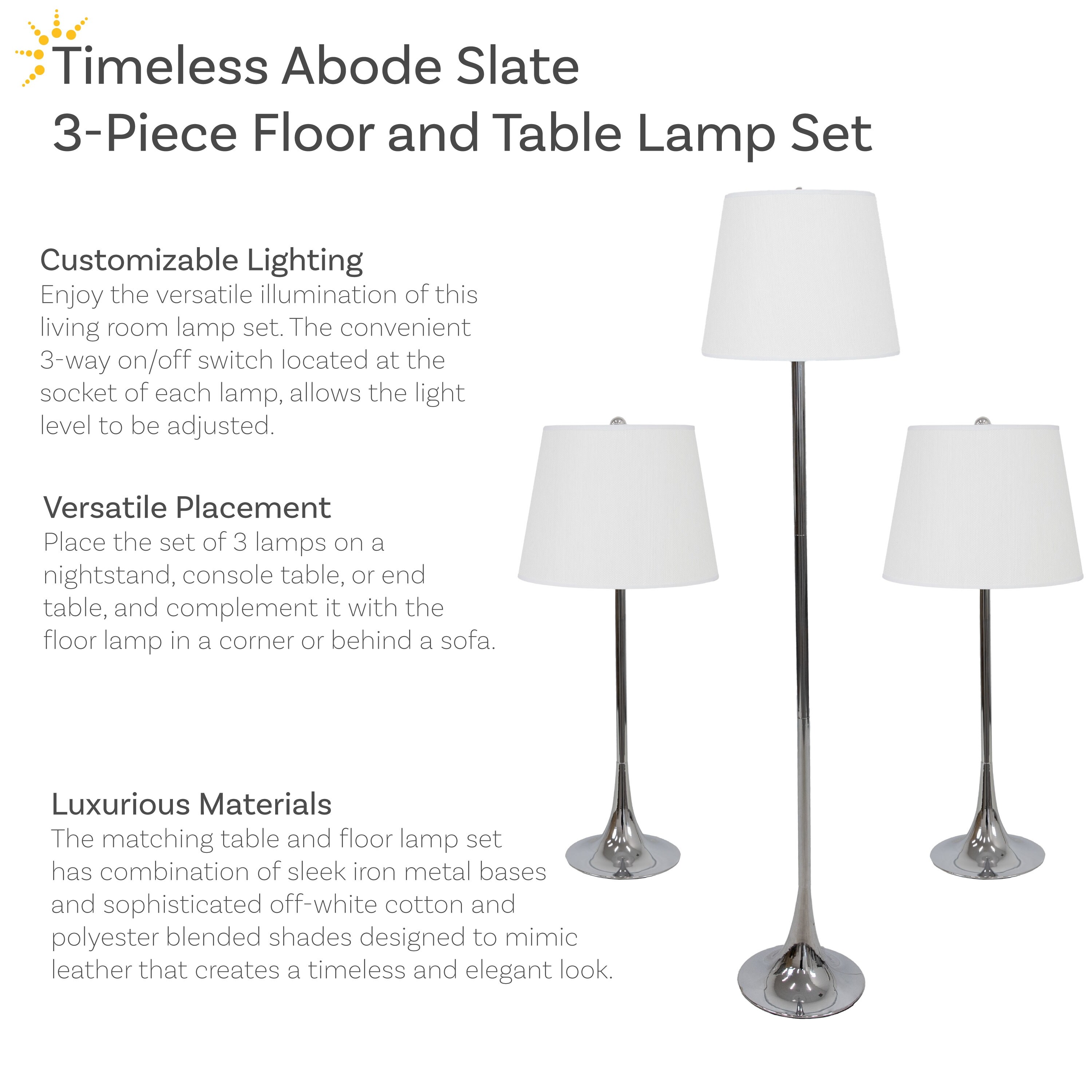 Sunnydaze Modern Splendor 3-Piece Floor and Table Lamp Set Bed