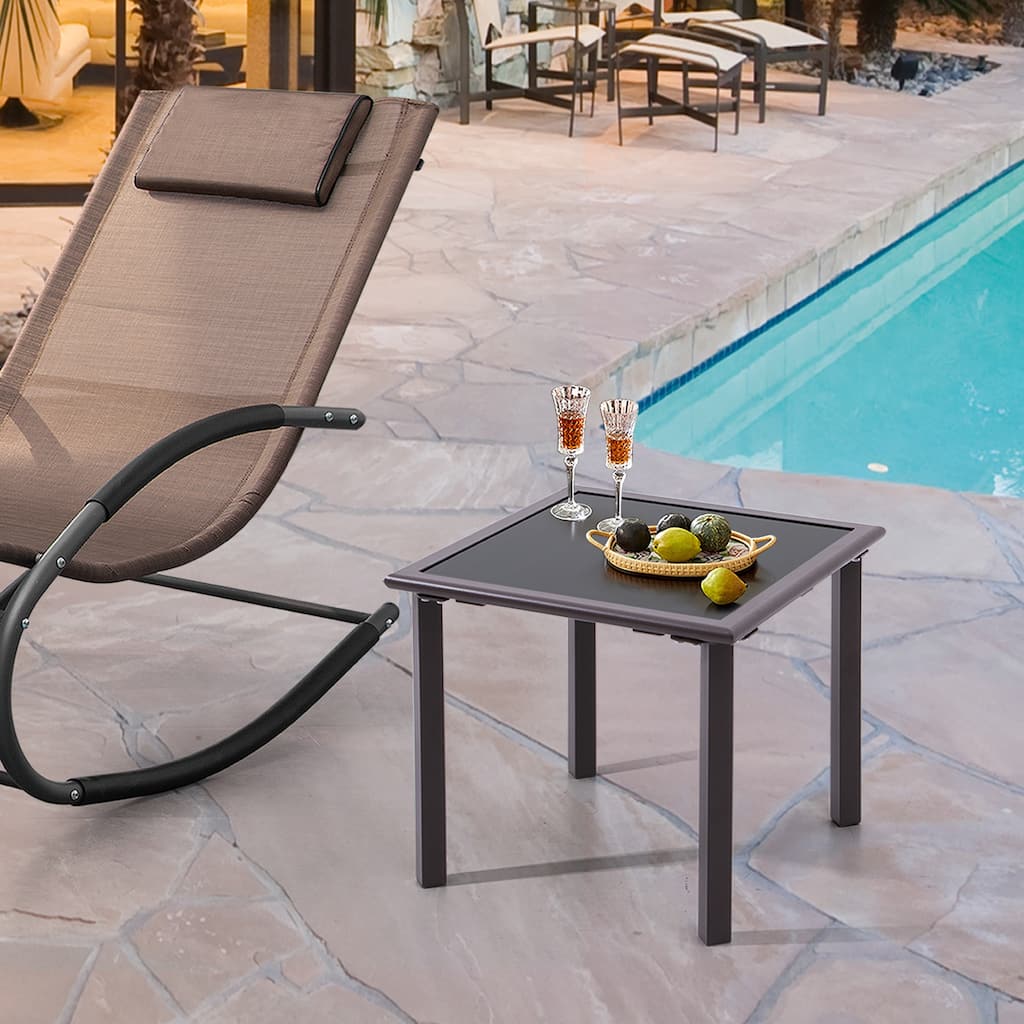 VredHom Outdoor Patio Square Side/End Table with Tempered Glass Top - 17.7" L x 17.7" W x 15.75" H