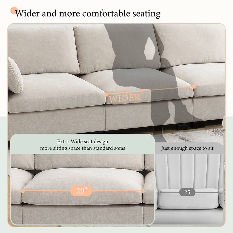 Modular L-Shape Sectional Sofa Set with Folding Table, Dual-Port Charging, Side Pockets, 2 Armrest Pillows and Ottoman