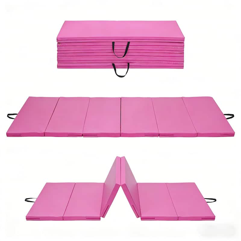 Ainfox Gymnastics Mat 4'x8'x2'' Exercise Mat Gym Mat for Home Aerobics Workout Foldable Tumbling Mat - 8×4ft - Pink