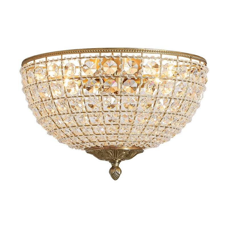 French Farmhouse Glam Crystal Round Flush Mount Ceiling Light
