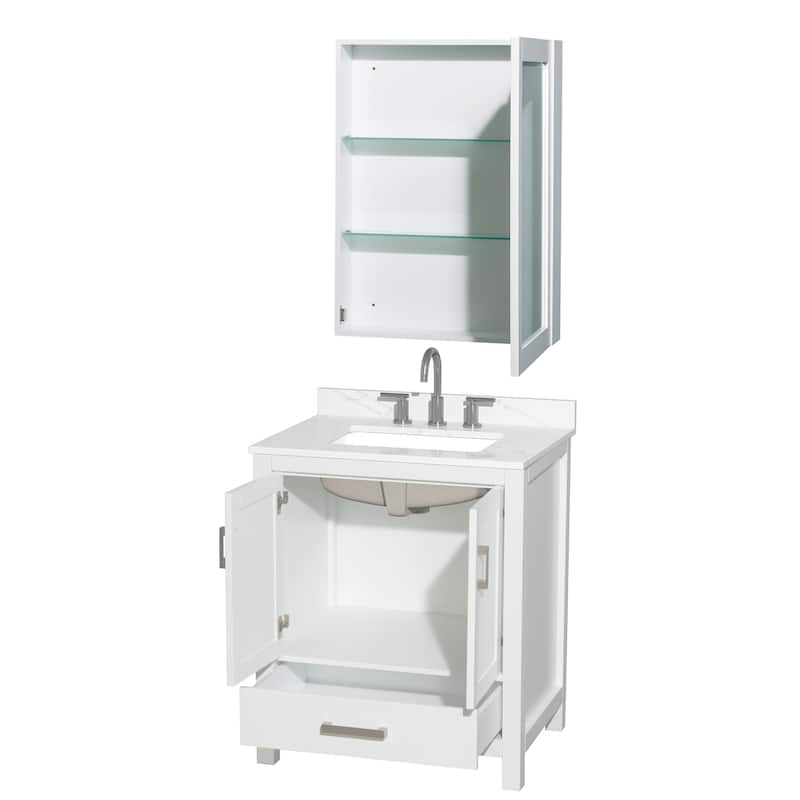 Sheffield 30-inch Single Vanity, 3 Hole Quartz Top, Med Cabinet