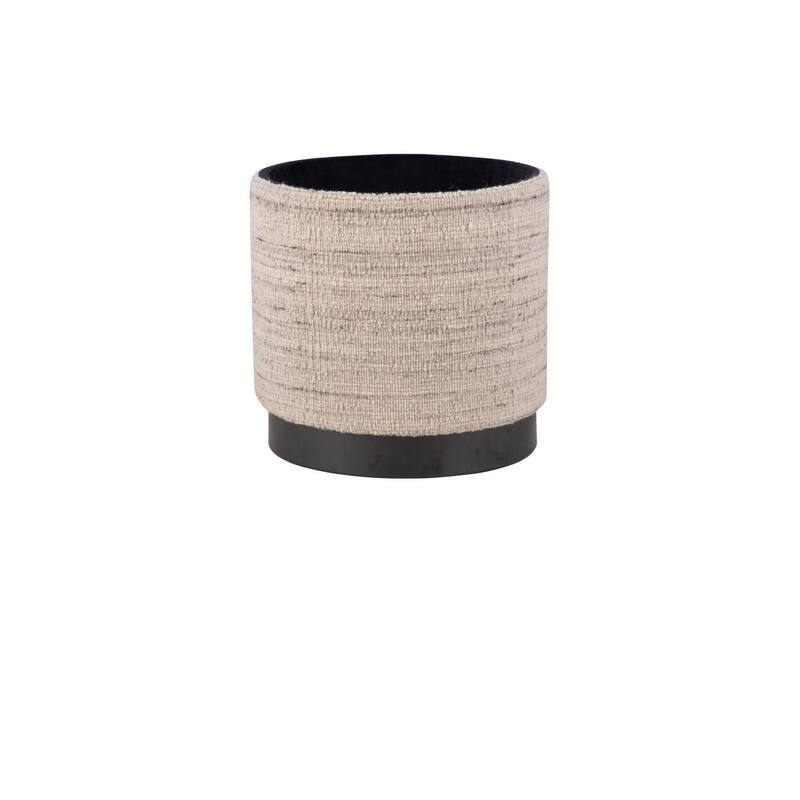 Handwoven Storage Ottoman with Matte Black Metal Base - Solid Wood Frame