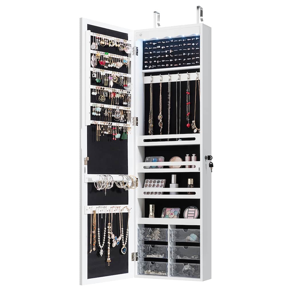 LED Mirror Jewelry Armoire Wall Door Mounted