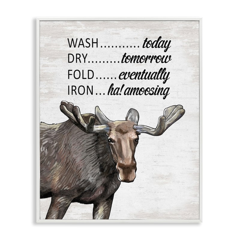 Stupell Funny No Ironing Laundry Framed Giclee Art Design By Lettered and Lined - 16 x 20 - White