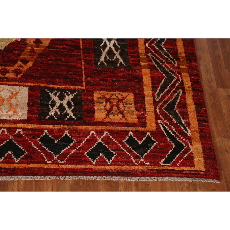Red Geometric Moroccan Oriental Rug Handmade Wool Carpet - 8'9" x 10'1"