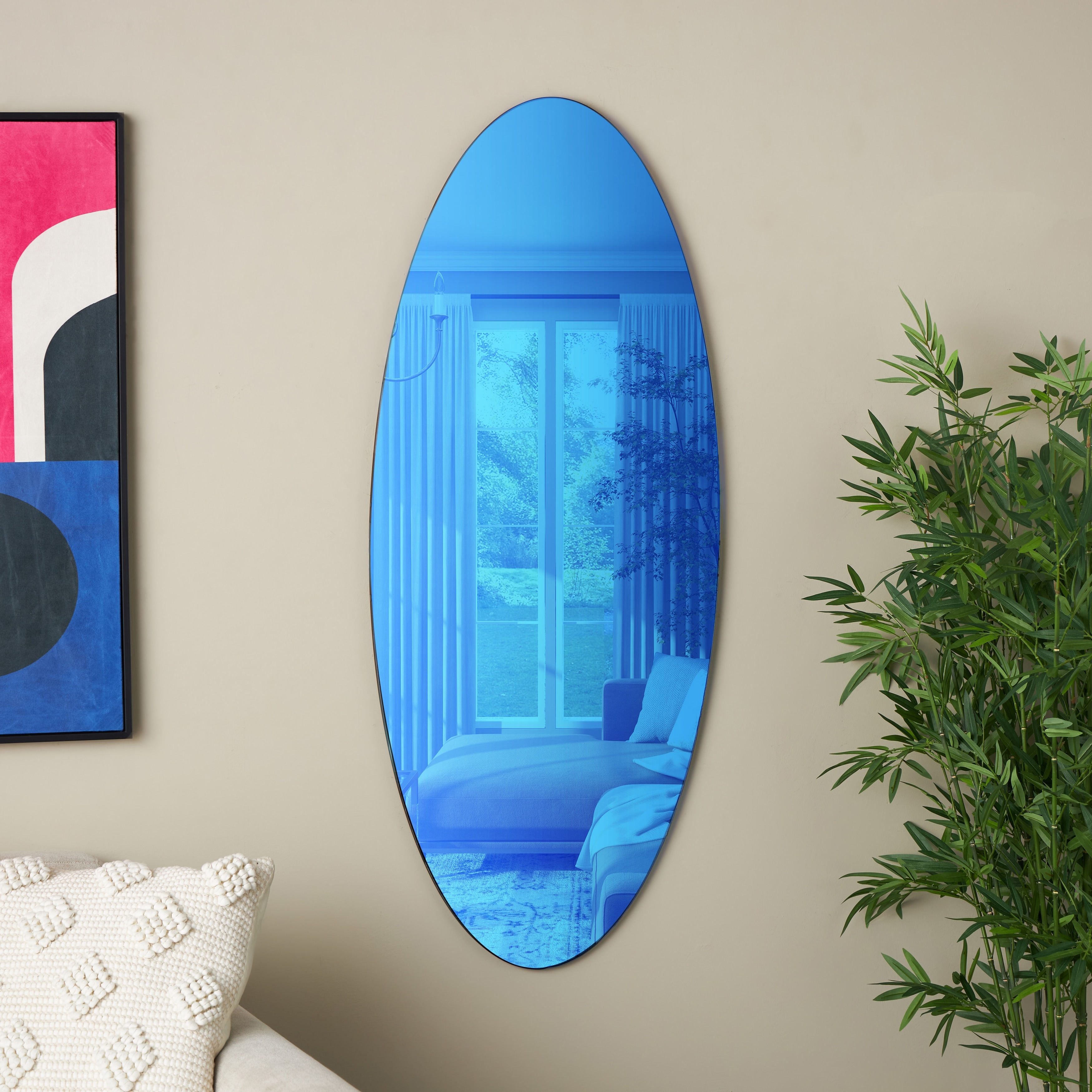 Purple, Blue or Beige Glass Oval Room Wall Mirror
