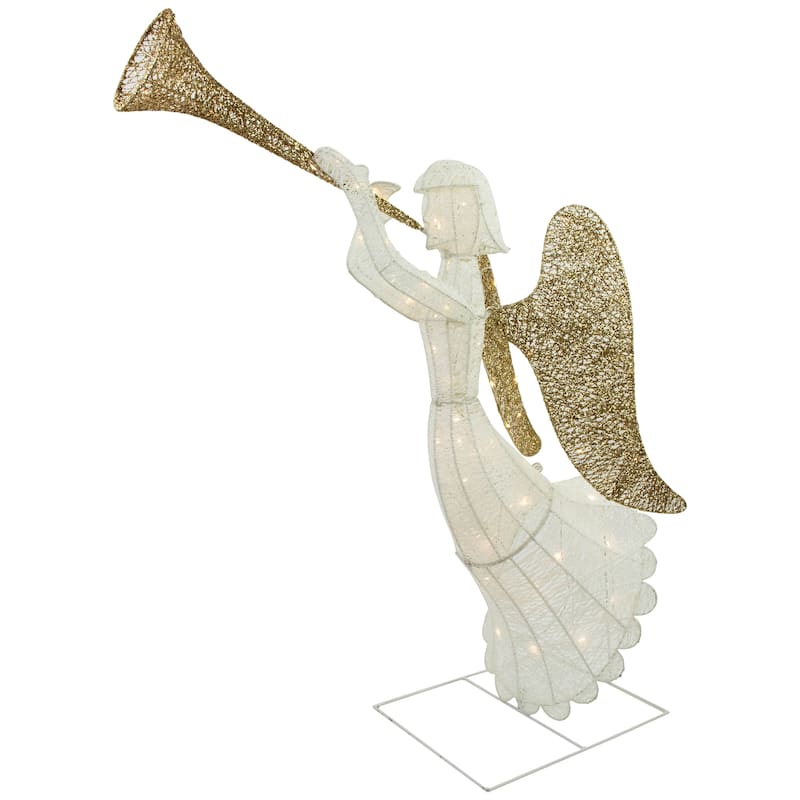 48" Lighted Glittered Silver and Gold Trumpeting Angel Christmas Outdoor Decoration