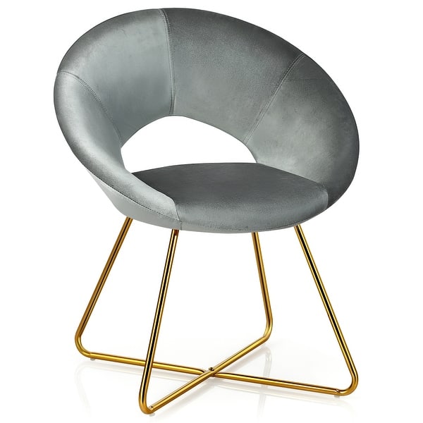 slide 2 of 30, Costway Modern Velvet Accent Chair Upholstered Vanity Chair w/Golden - See Details Grey