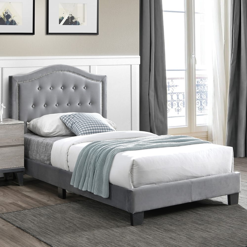 Fabric Upholstered Bed with Button Tufting