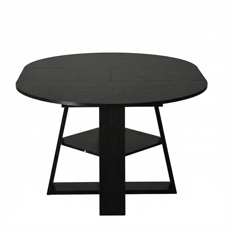 43"-59" Extendable Oval Dining Table with Storage Base, Modern Round to Oval Kitchen Table