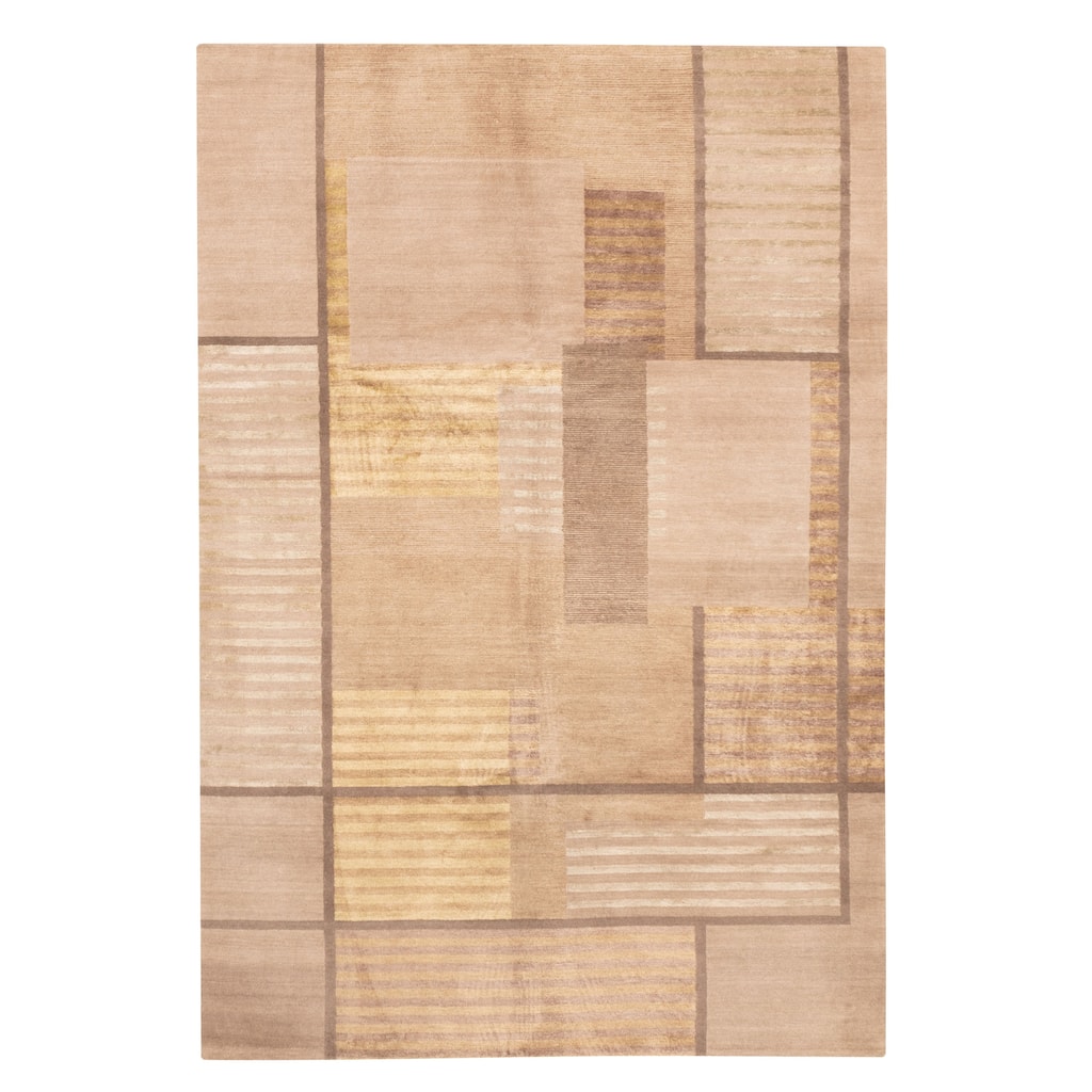 ECARPETGALLERY Hand-knotted Opulence Taupe Silk, Wool Rug - 6'0 x 8'10
