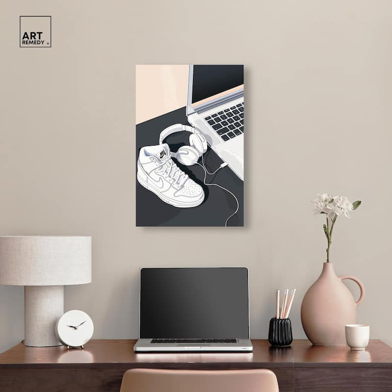 Laptop Sneaker Study Canvas by Art Remedy, Gallery Wrapped