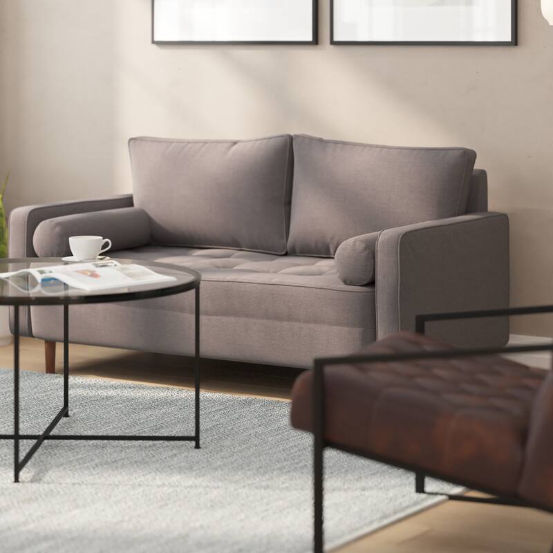 Compact Upholstered Tufted Loveseat with Wooden Legs