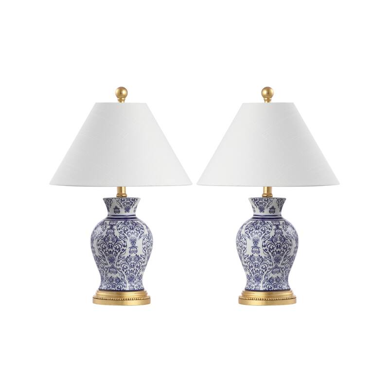 Ziggy 21" Ceramic/Iron Classic Modern LED Table Lamp, Blue (Set of 2) by JONATHAN Y