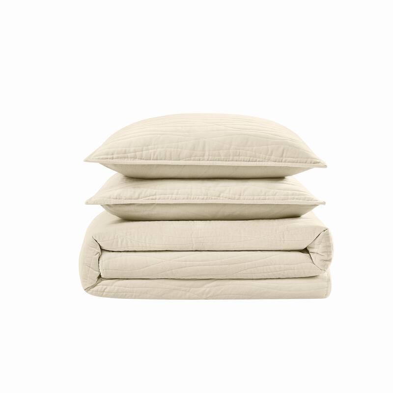 Royal Velvet Wavy Cotton Velvet Quilt Set - Full - Queen - White