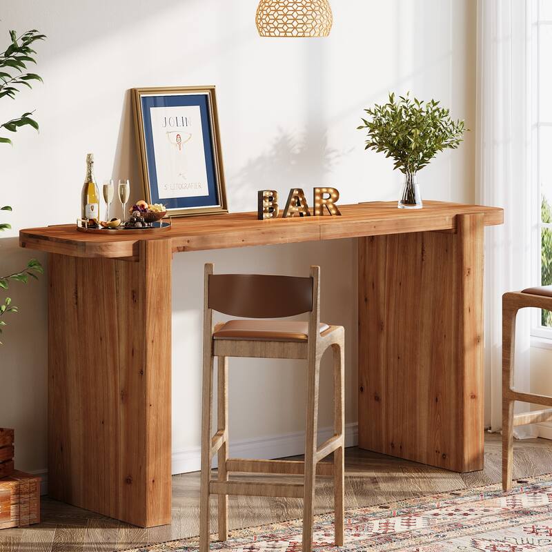 63" Solid Wood Bar Table, Rectangular Pub Table, High Top Bar Height Furniture - N/A