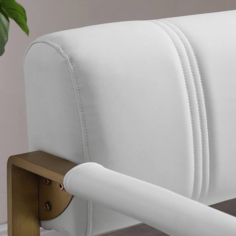 Upholstery Faux Bonded Leather Loveseat Sofa with Golden Metal Arms