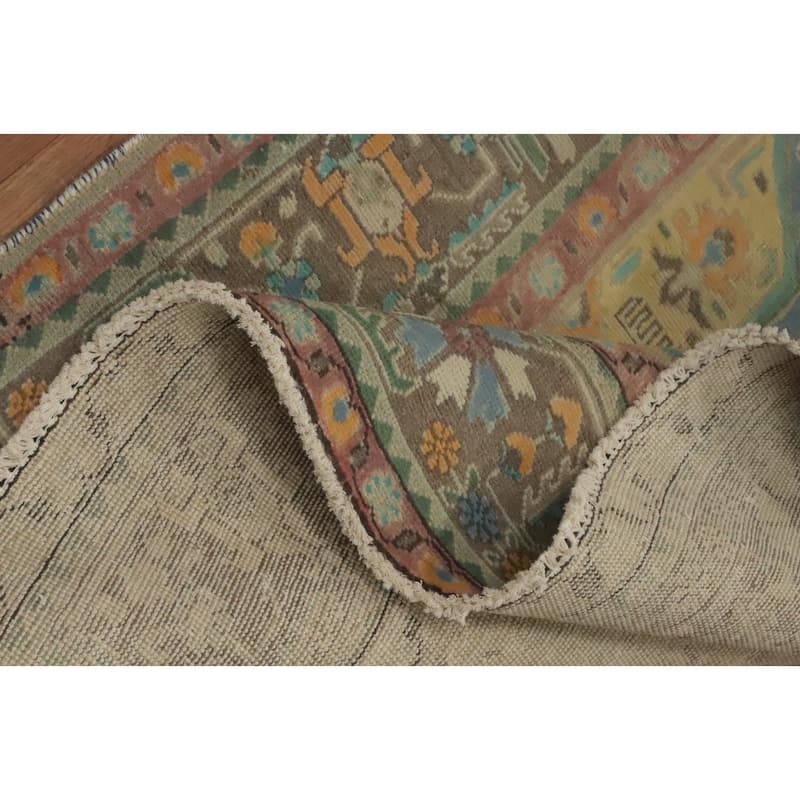 Hand Knotted Oriental 100% Wool Carpet Traditional Floral Navy Blue & Blues Tabriz Area Rug - 9' 6'' X 6' 3''