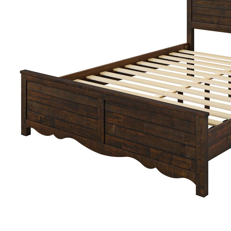 Modern Bed Solid Wood Platform Bed Frame Queen/King Size Bed with Headboard and Wood Slat Support for Bedroom