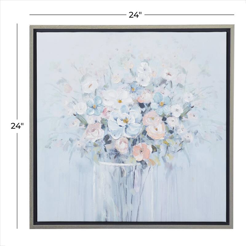 Canvas Floral Bouquet Living Room Framed Wall Art with Silver Frame - Blue - Roche River Decor