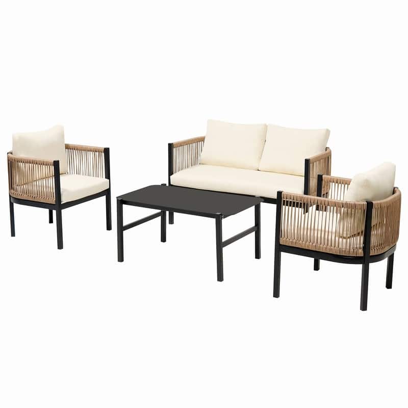 4-Person Outdoor Sofa Set with Removable Cushions for Garden Backyard and Balcony Entertaining Comfort
