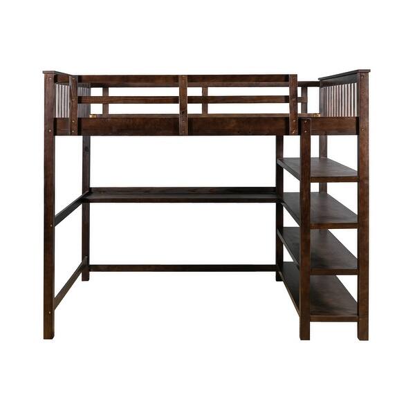 Nestfair Full Size Loft Bed With Storage Shelves And Under Bed Desk Overstock 32414878