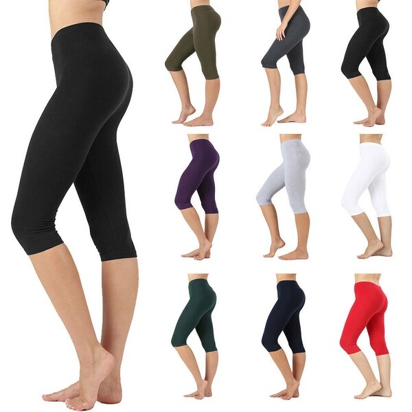NioBe Clothing Womens High Waist Basic Solid Cotton Soft Capri Leggings. Opens flyout.
